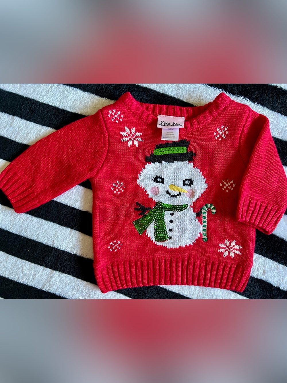 Little Lass Red Snowman Sweater with Green Accents